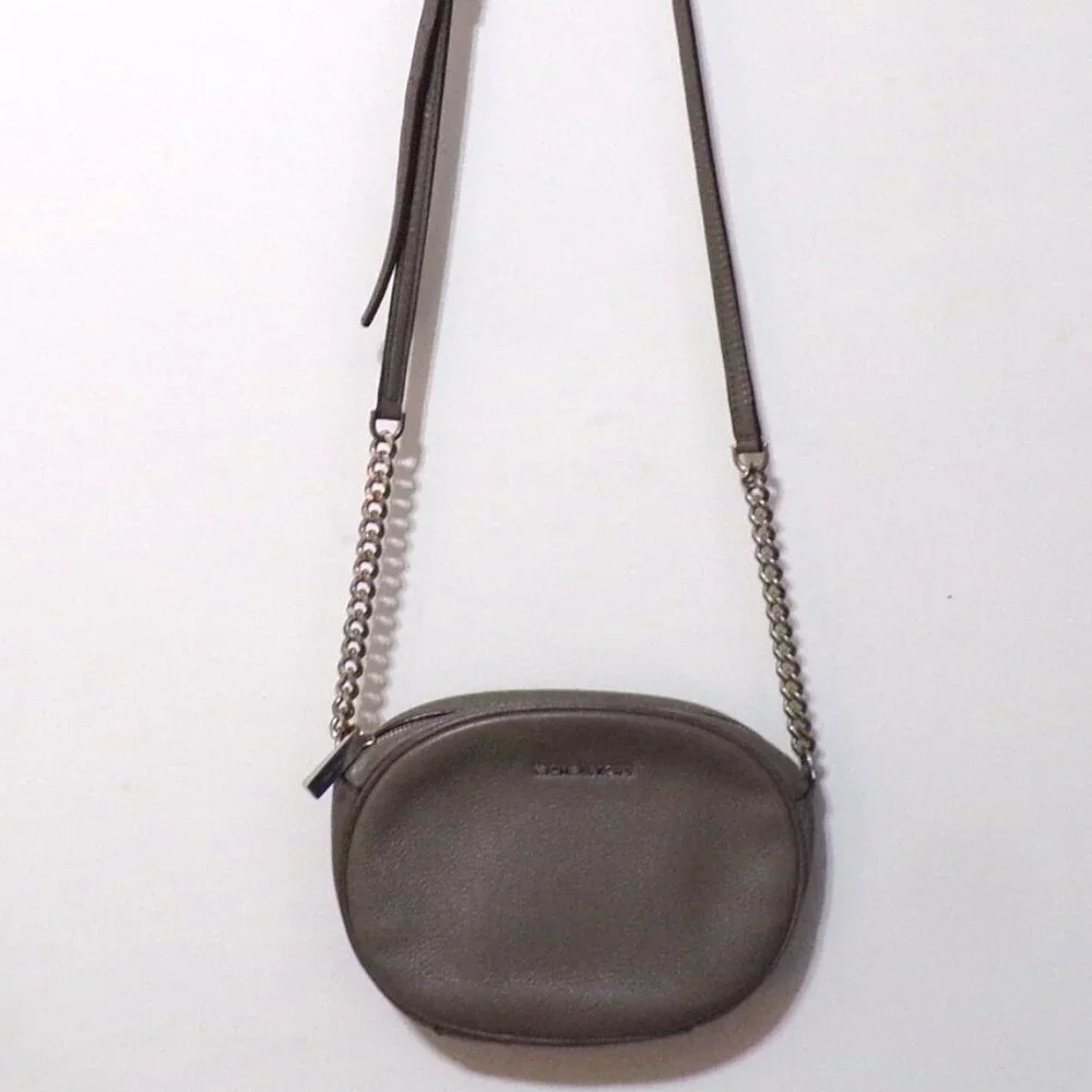 Michael Kors Gray Crossbody with Adjustable Strap & Chain Leather Silver Accents